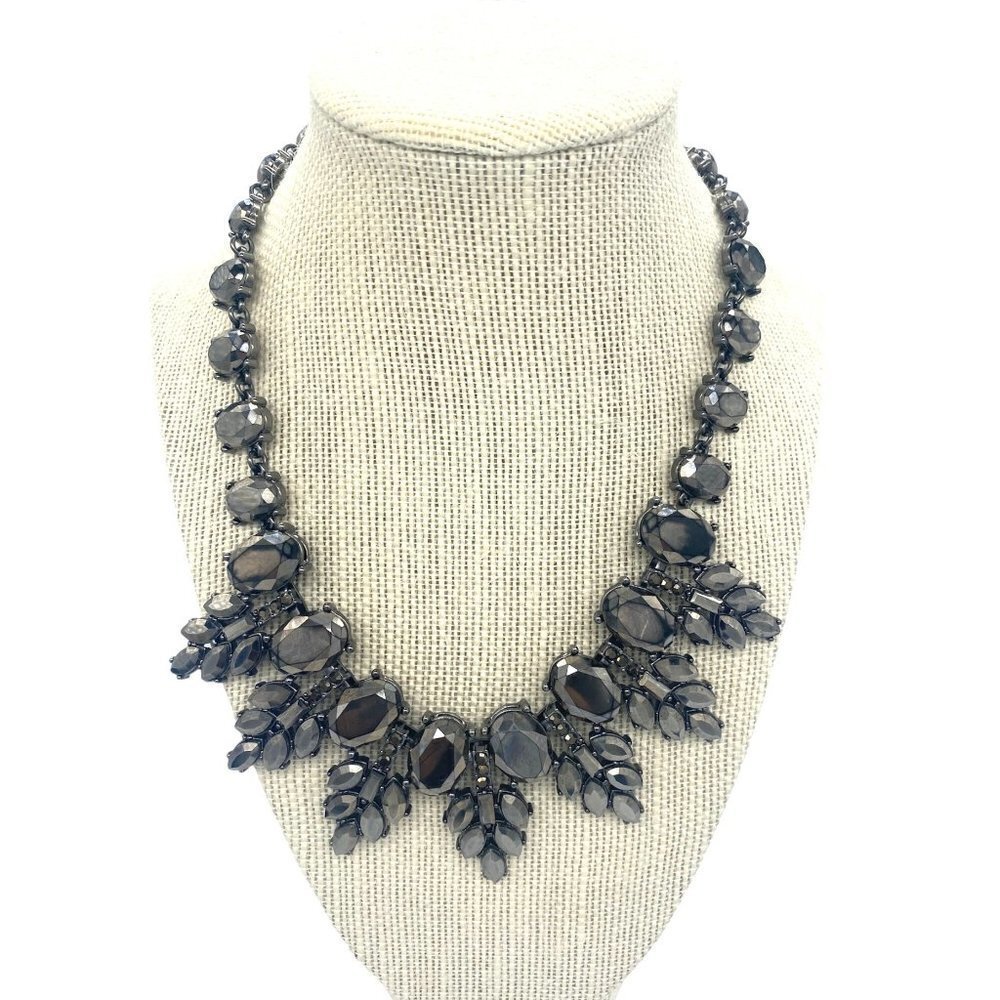 INC International Marcasite Crystal Faceted Gunmetal Grey Necklace